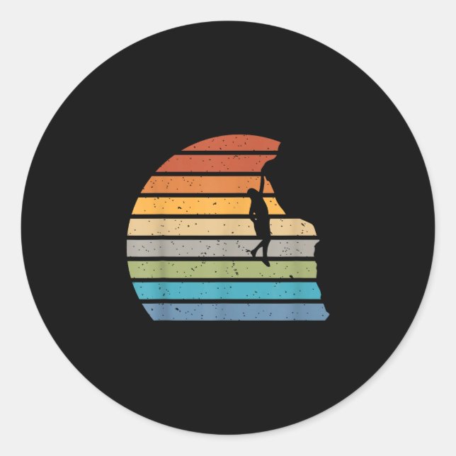 Retro sunset rock climbing backpacker mountain classic round sticker (Front)