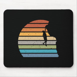Retro sunset rock climbing backpacker mountain mouse mat