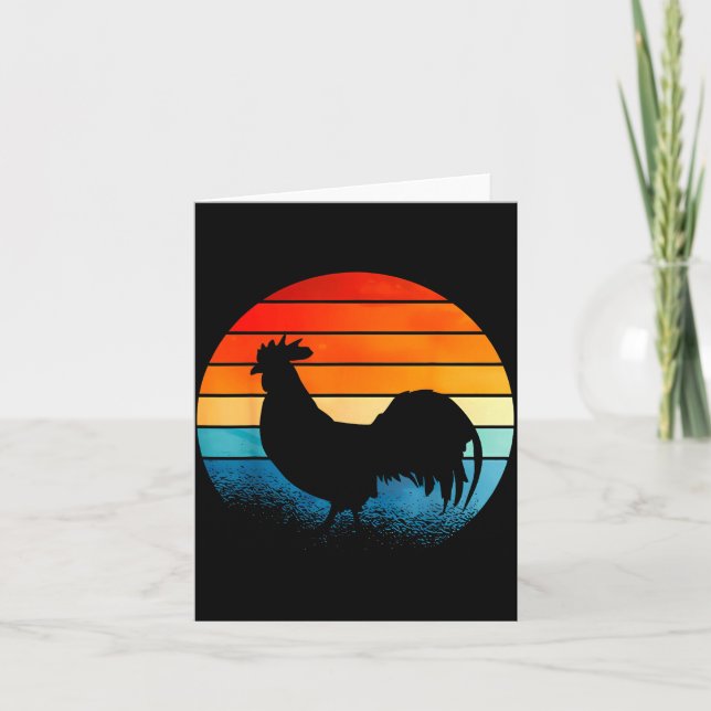 Retro Sunset Rooster Chicken Lover  Card (Front)