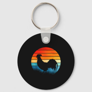 Retro Sunset Rooster Chicken Lover  Key Ring