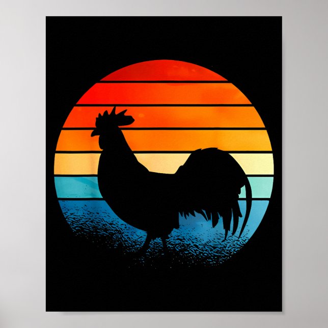 Retro Sunset Rooster Chicken Lover  Poster (Front)