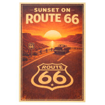 Retro Sunset Route 66 Vintage Travel Painting