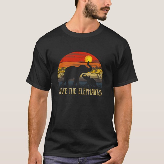 Retro Sunset Save The Elephants Africa Wild Animal T-Shirt (Front)