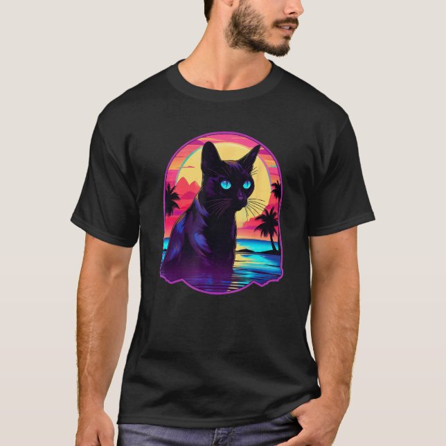 Retro Sunset Siamese Cat T-Shirt (Front)