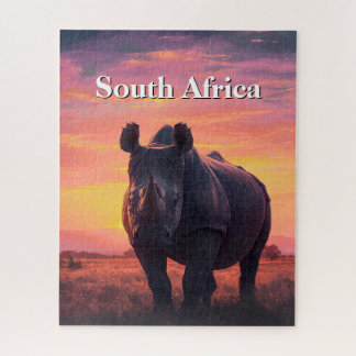 Retro Sunset South Africa Rhino Jigsaw Puzzle