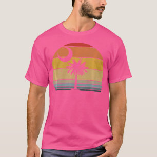 Retro Sunset South Carolina Flag Palmetto Tree Cre T-Shirt