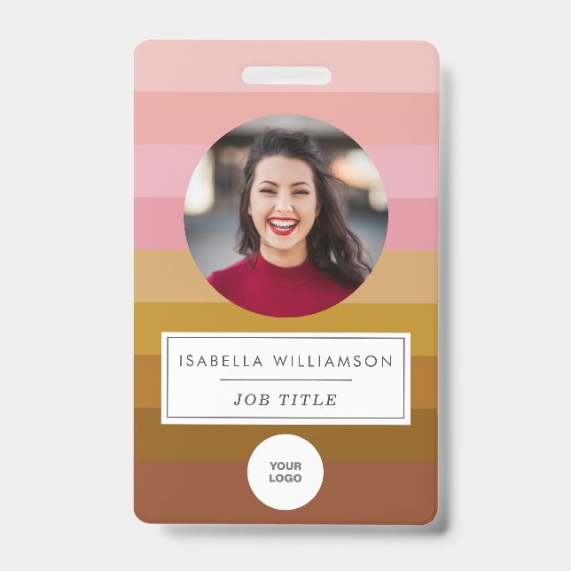 Retro Sunset Stripe Design Photo and Custom Info ID Badge (Front)