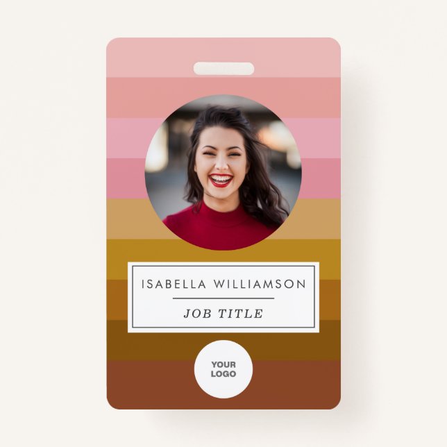 Retro Sunset Stripe Design Photo and Custom Info ID Badge (Front)