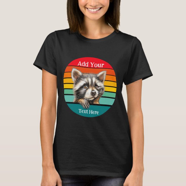 Retro Sunset Stripes Contemplating Raccoon  T-Shirt (Front)