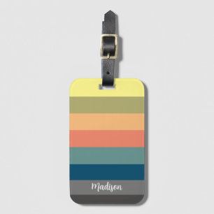 Retro Sunset Stripes with Script Name Luggage Tag