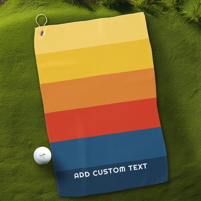 Retro Sunset Stripes with Simple Sans Serif Name Golf Towel (Custom Golf Towel)