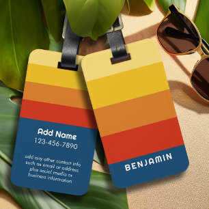 Retro Sunset Stripes with Simple Sans Serif Name Luggage Tag