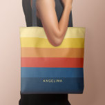 Retro Sunset Stripes with Simple Sans Serif Name Tote Bag<br><div class="desc">Rugby Stripes - A preppy pattern with bold stripes and a name. If your art still needs to be adjusted,  click on the Customise This button. This will take you to a design area where you can move things around and even change colours!</div>
