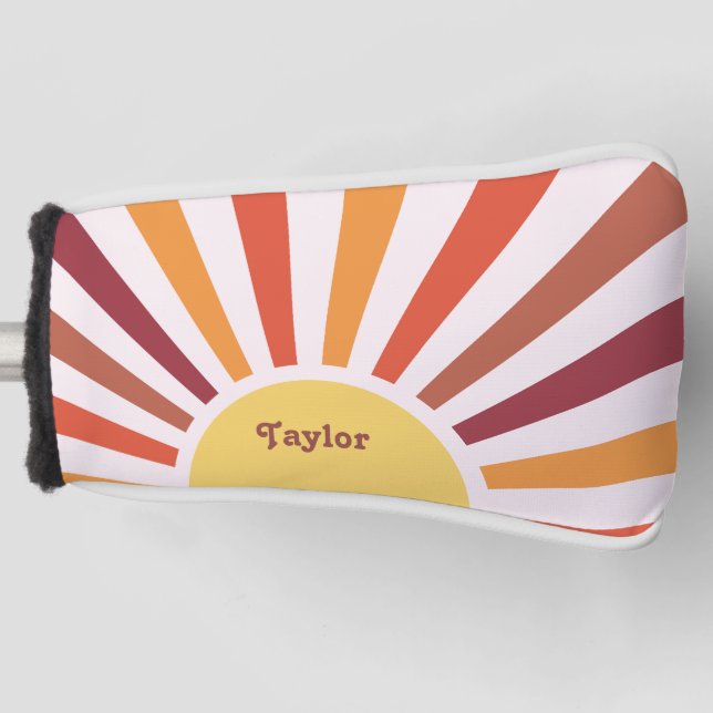 Retro Sunset Sun Rays Personalised Name Golf Head Cover (Front)
