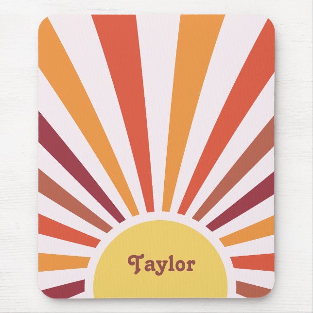 Retro Sunset Sun Rays Personalised Name Mouse Mat (Front)