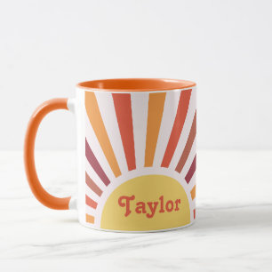 Retro Sunset Sun Rays Personalised Name Mug