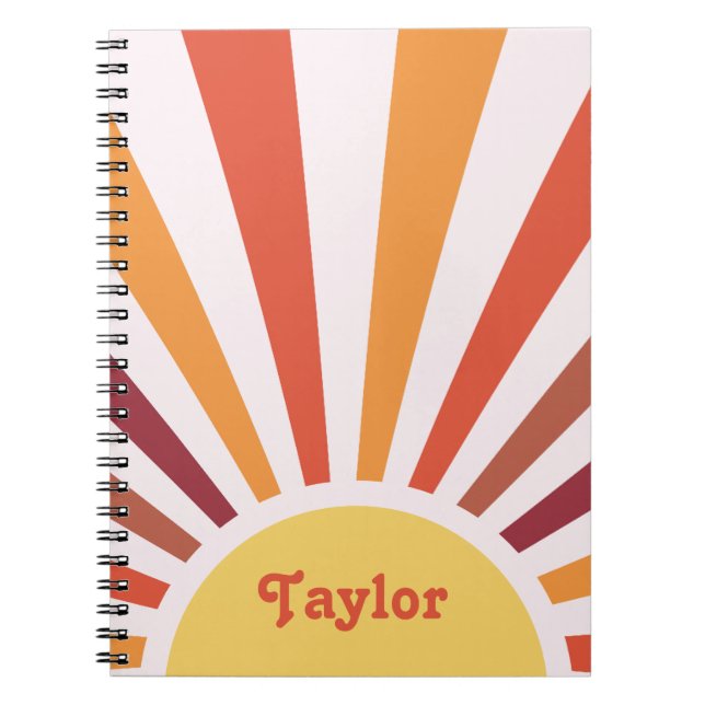 Retro Sunset Sun Rays Personalised Name Notebook (Front)