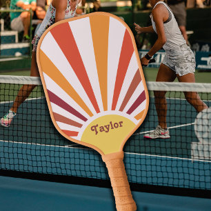 Retro Sunset Sun Rays Personalised Name Pickleball Paddle
