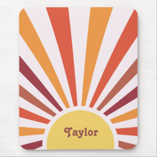 Retro Sunset Sun Rays Personalized Name Mouse Mat