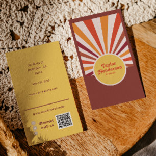 Retro Sunset Sun Rays Social Media QR Code Business Card
