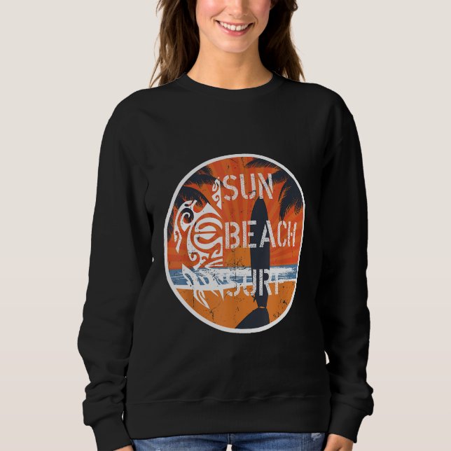 retro sunset surf beach groovy style  cool surfboa sweatshirt (Front)