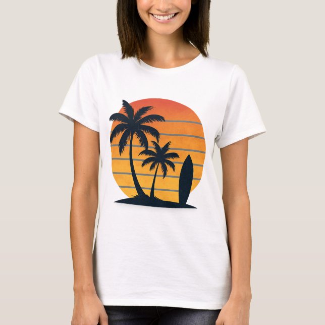 Retro Sunset Surf – Beach Vibes T-Shirt (Front)