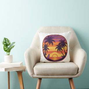 Retro Sunset & Surf Vibes Cushion