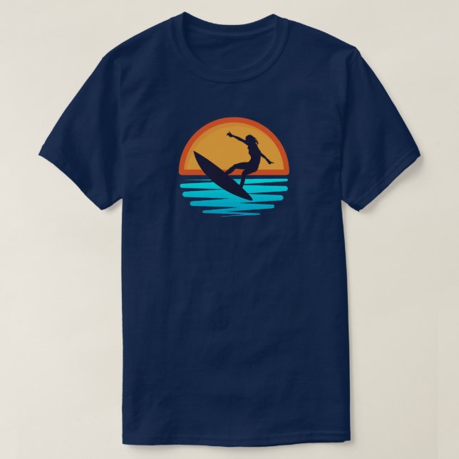 Retro Sunset Surfing _ Vintage Beach Vibes T-Shirt (Design Front)