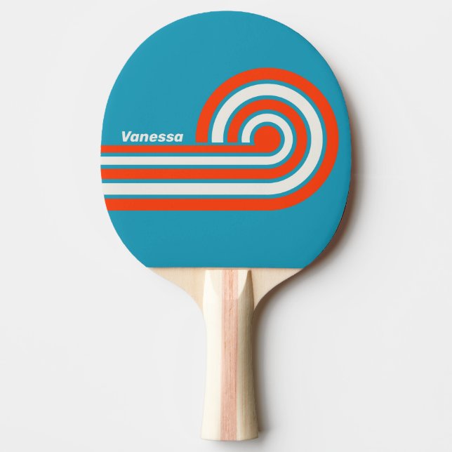 Retro Sunset Tide Rush Curl Stripes with Name Ping Pong Paddle (Front)