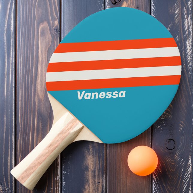 Retro Sunset Tide Rush Stripes with Name Ping Pong Paddle (Creator Uploaded)