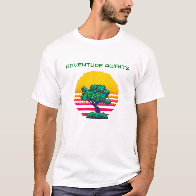 Retro Sunset Tree Adventure T-Shirt (Front)