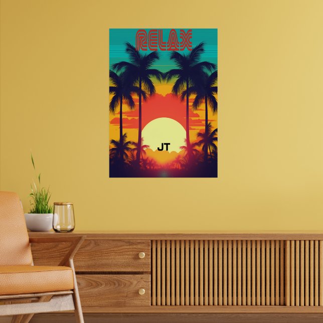 Retro Sunset Tropical 80s Style Poster (Living Room 2)