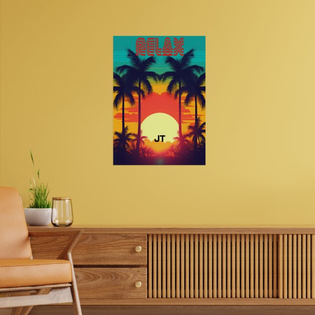 Retro Sunset Tropical 80s Style Poster (Living Room 2)