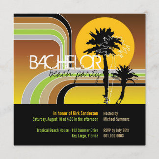 Retro Sunset Tropical Palm Tree Bachelor Party Invitation