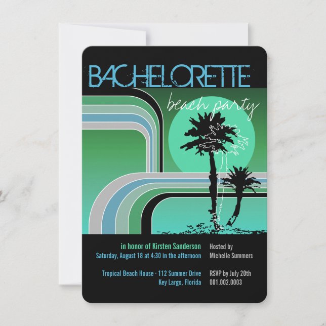 Retro Sunset Tropical Palm Tree Bachelorette Party Invitation (Front)