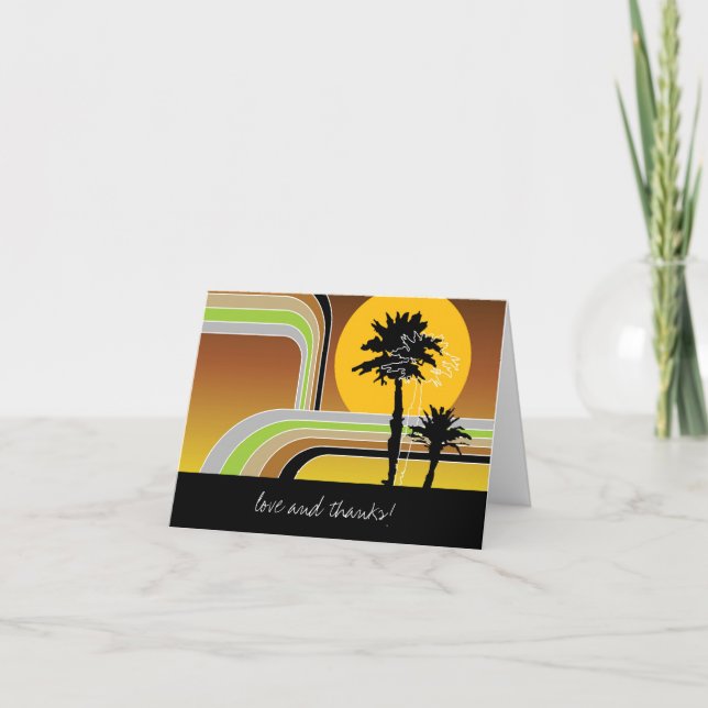 Retro Sunset Tropical Palm Trees Wedding Thank You Card (Front)