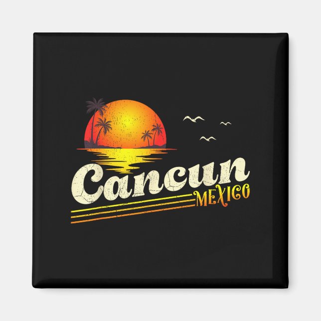 Retro Sunset Tropical Summer Vacation Cancun Beach Magnet (Front)