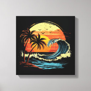Retro Sunset Tropical Vintage Beach Palm Tree for Canvas Print