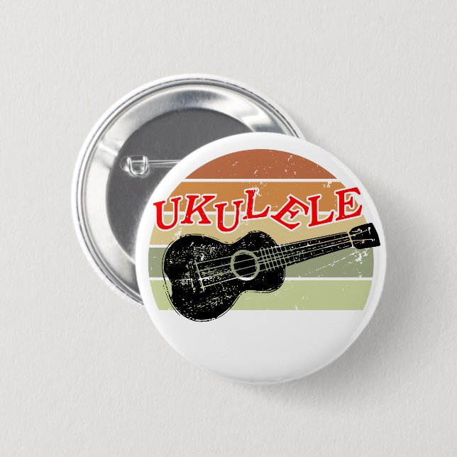 Retro Sunset Ukulele Distressed Drawing 6 Cm Round Badge (Front & Back)