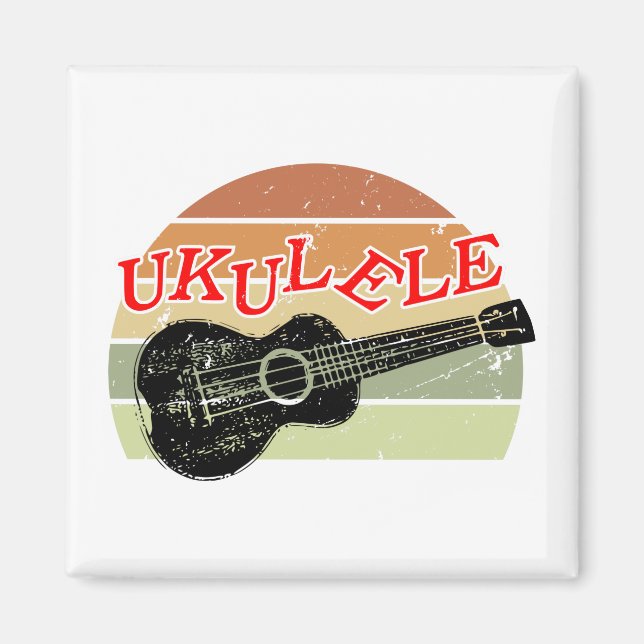 Retro Sunset Ukulele Distressed Drawing Magnet (Front)
