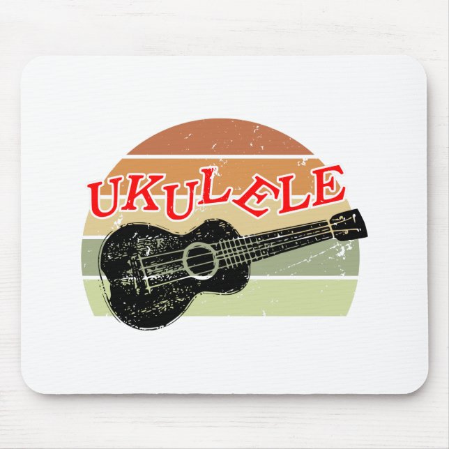 Retro Sunset Ukulele Distressed Drawing Mouse Mat (Front)