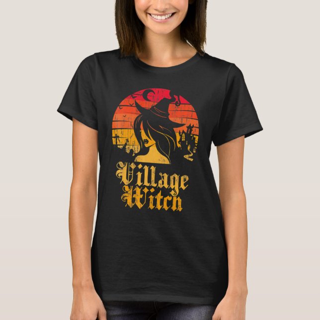 Retro Sunset Village Witch T-Shirt (Front)