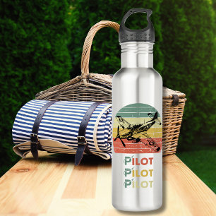 Retro Sunset & Vintage Aeroplane Flying 710 Ml Water Bottle