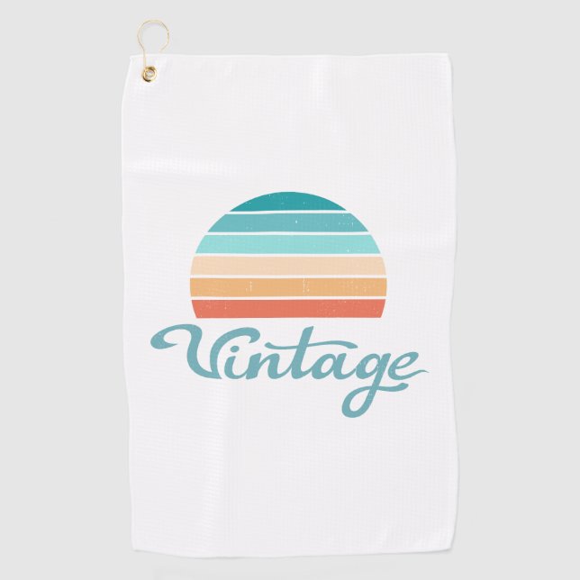 Retro Sunset+Vintage Script Distressed Golf Towel (Front)