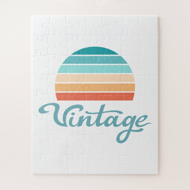 Retro Sunset+Vintage Script Distressed Jigsaw Puzzle (Vertical)