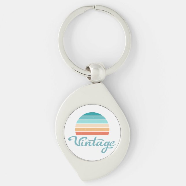 Retro Sunset+Vintage Script Distressed Key Ring (Front)