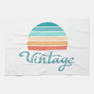 Retro Sunset+Vintage Script Distressed Tea Towel