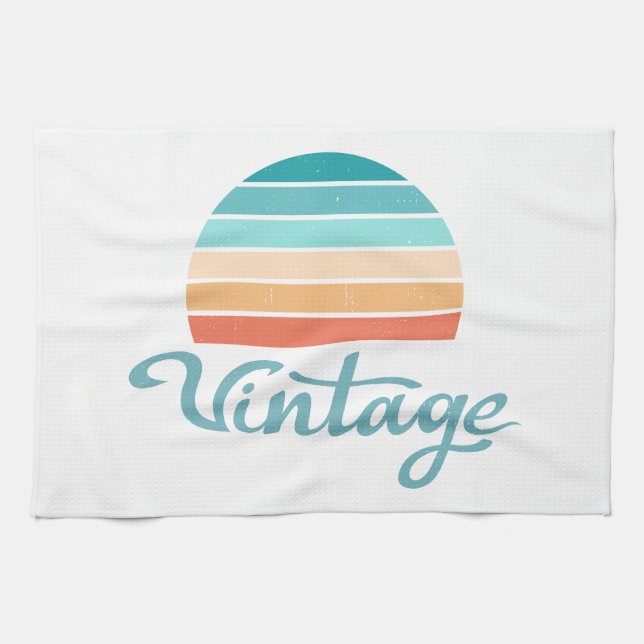 Retro Sunset+Vintage Script Distressed Tea Towel (Horizontal)