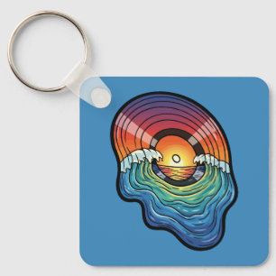 Retro Sunset Wave Vinyl Aesthetic Key Ring