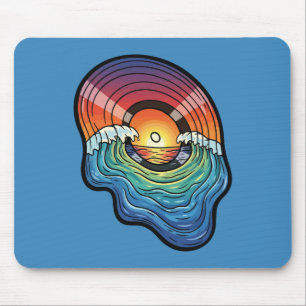 Retro Sunset Wave Vinyl Aesthetic Mouse Mat